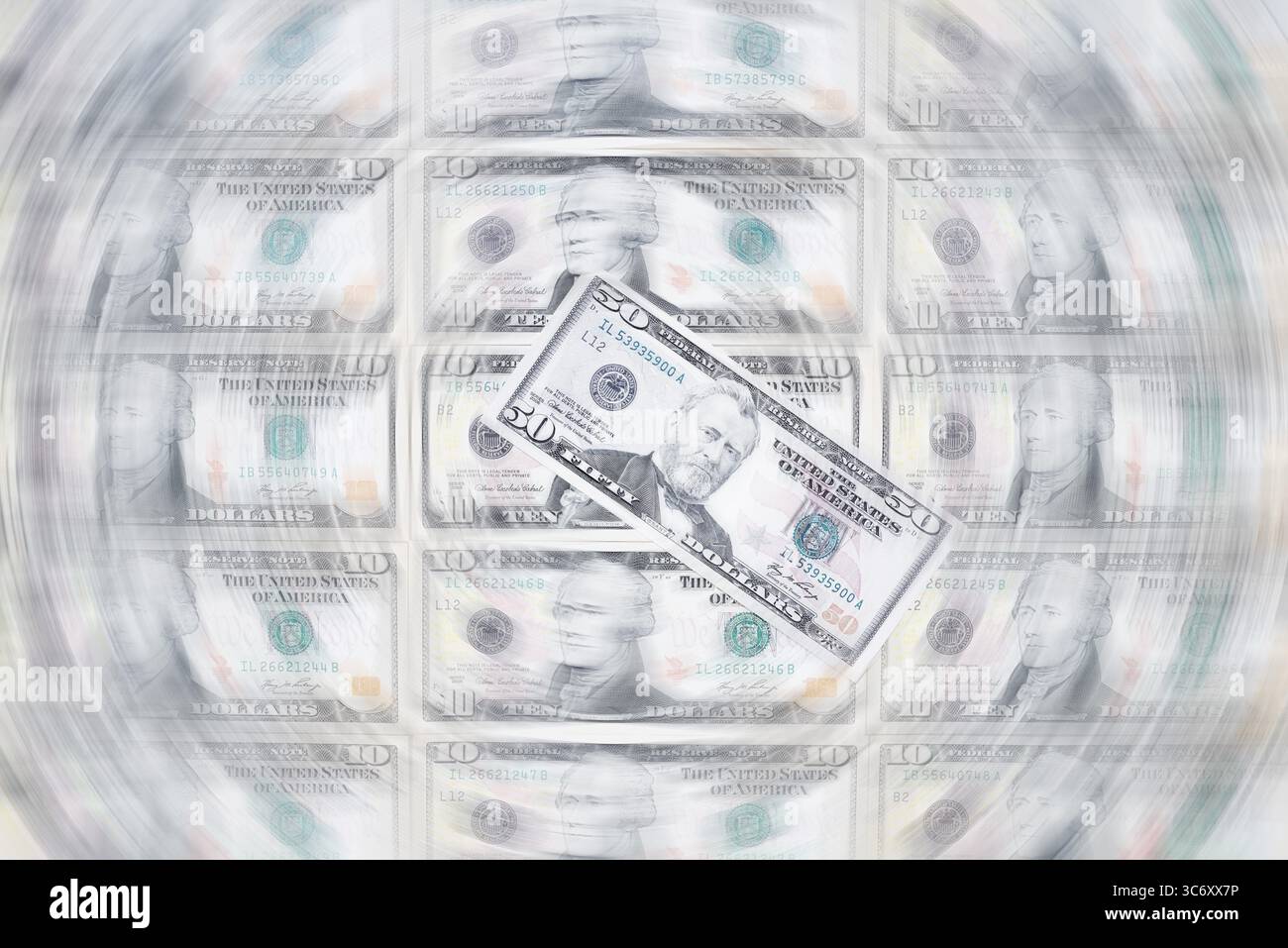 Banconote in dollari, 10 dollari, 50 dollari, banconote Foto Stock
