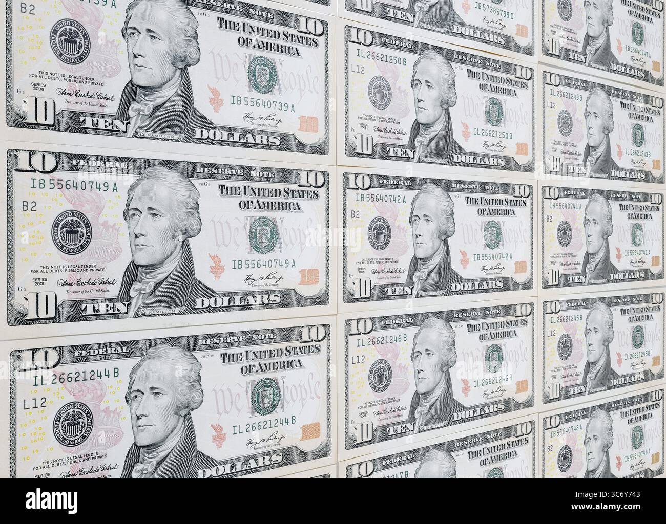 Banconote da 10 dollari, banconote da 10 dollari Foto Stock