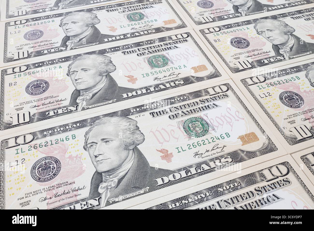 Banconote da 10 dollari, banconote da 10 dollari Foto Stock