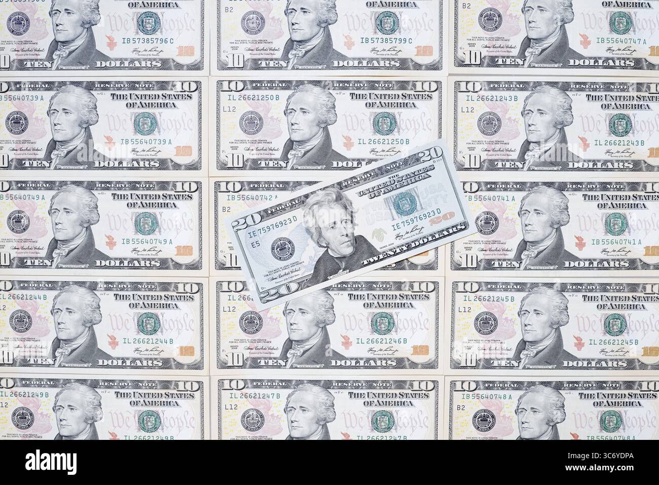 Banconote da 10 dollari, 20 dollari, banconote Foto Stock