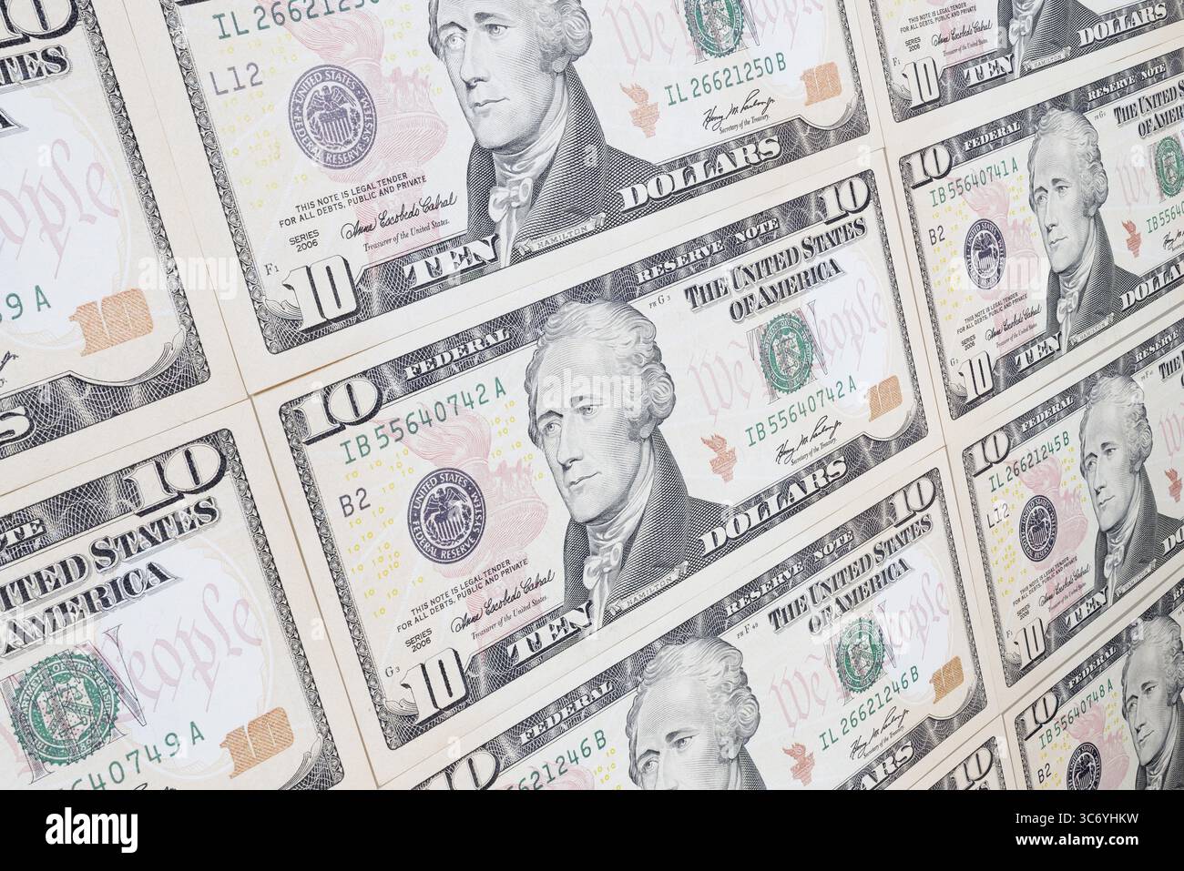Banconote da 10 dollari, banconote da 10 dollari Foto Stock