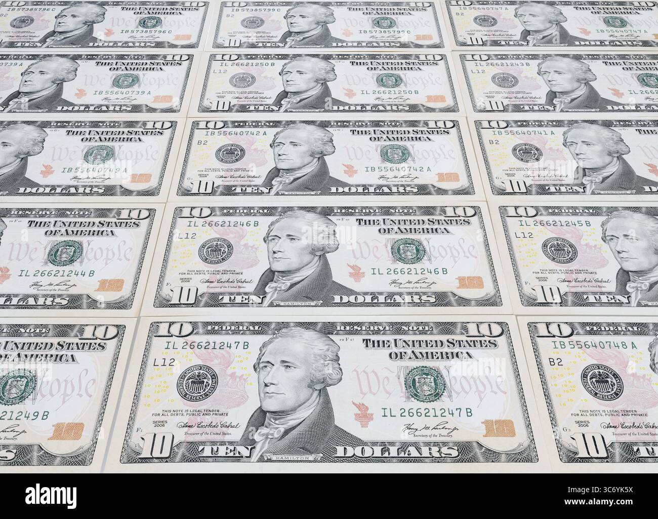 Banconote da 10 dollari, banconote da 10 dollari Foto Stock