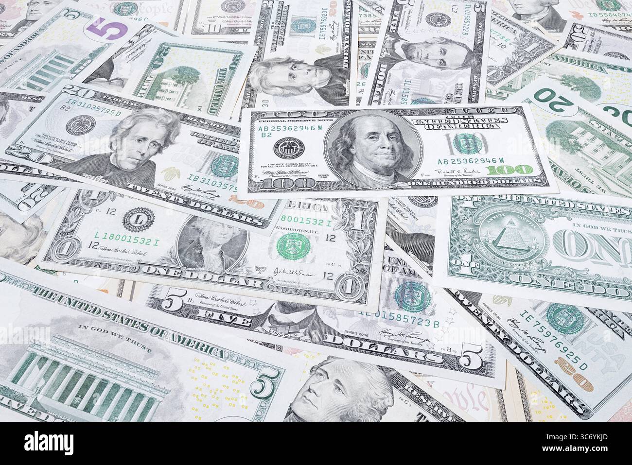 Banconote in dollari, 10 dollari, 1 dollaro, banconote Foto Stock