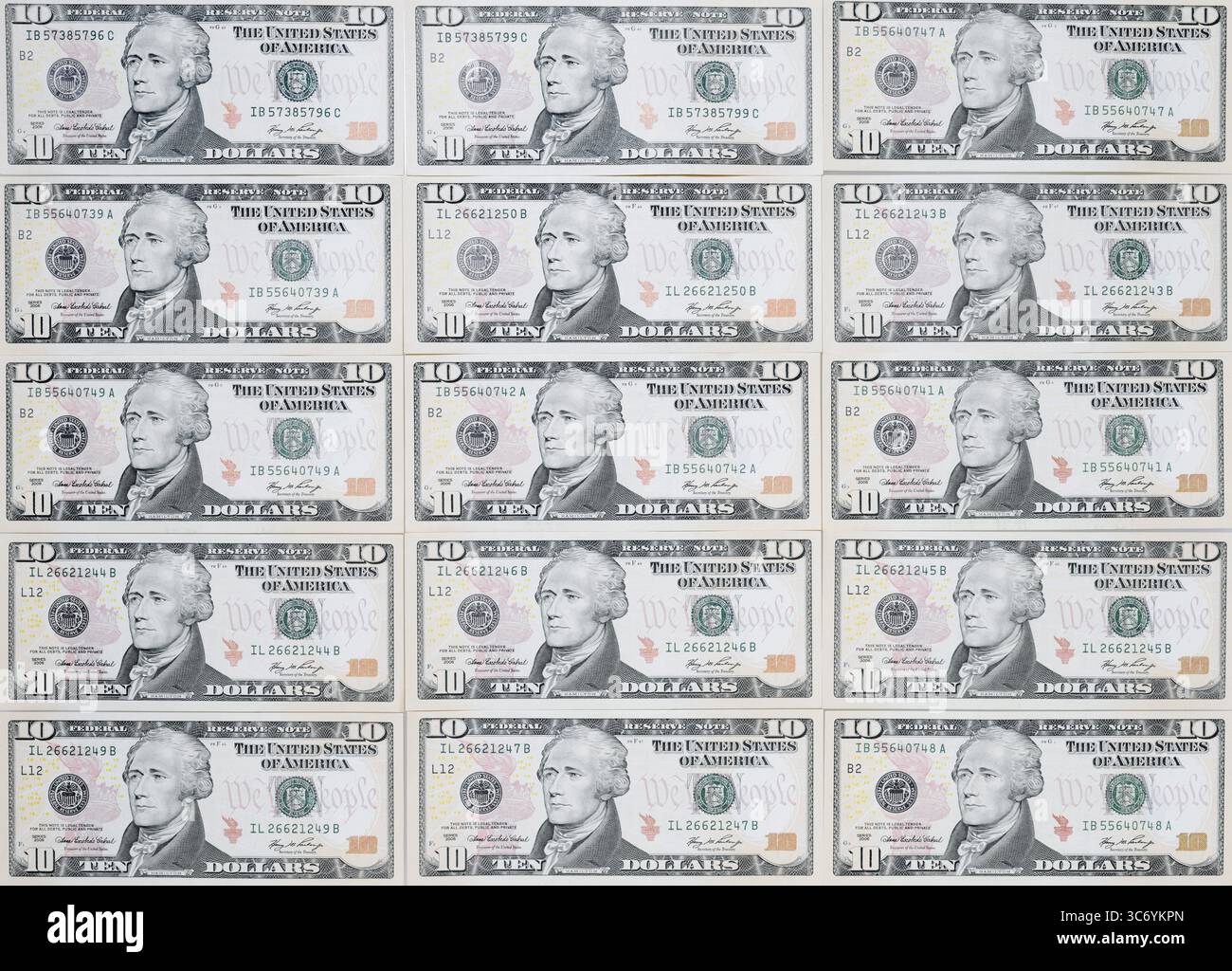 Banconote da 10 dollari, banconote da 10 dollari Foto Stock