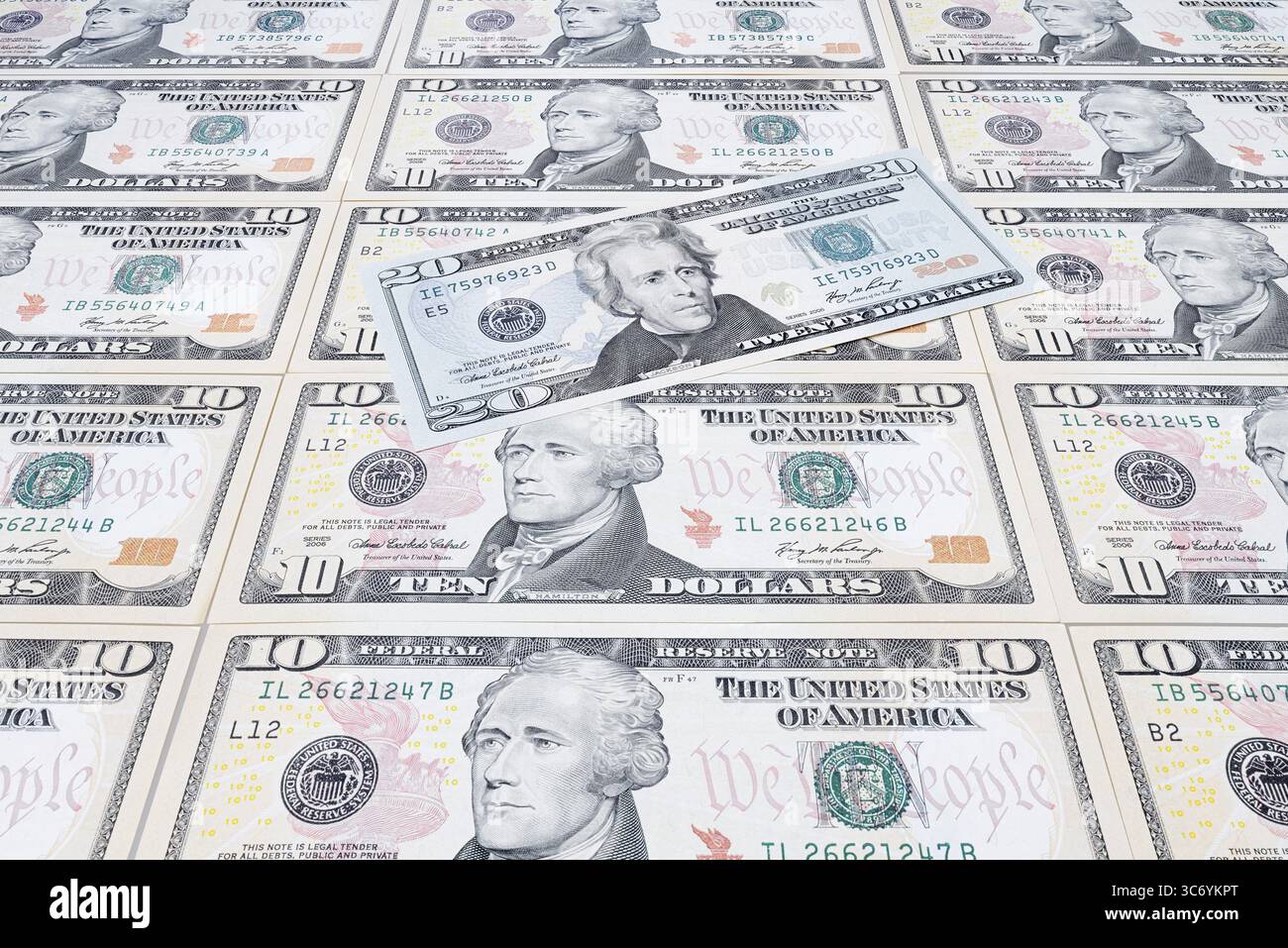 Banconote da 10 dollari, 20 dollari, banconote Foto Stock