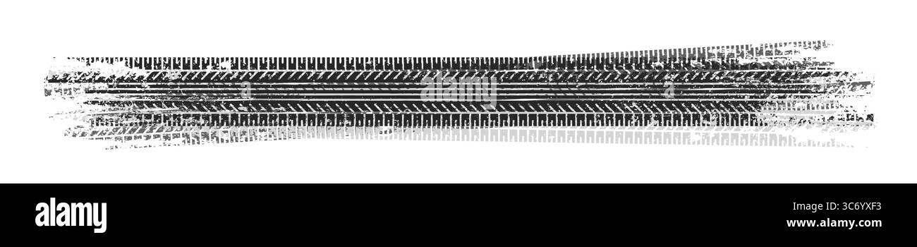 Sgrossare le tracce degli pneumatici con schizzi di fango, segni di frenata delle ruote sporche. Silhouette con battistrada per camion, auto o motociclette. Perfetto per fuoristrada Illustrazione Vettoriale