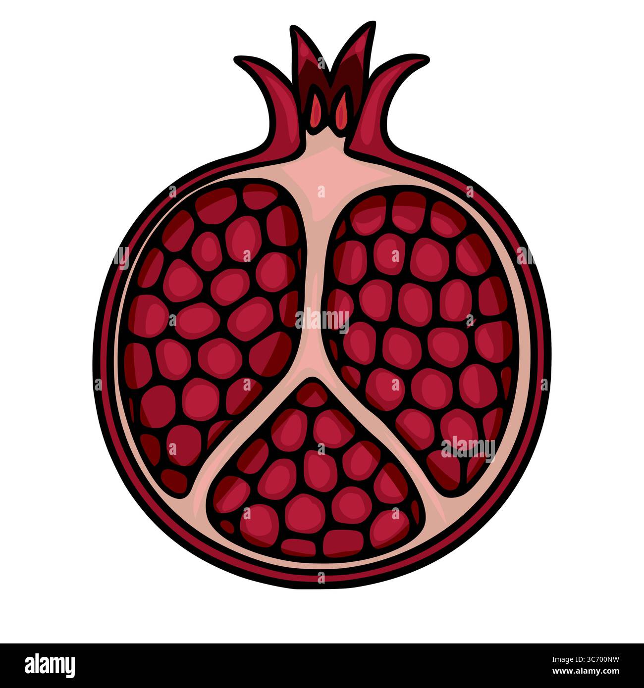 Illustrazione vettoriale stilizzata di una sezione trasversale di melograno, che mostra uno schema unico di semi cremisi disposti in modo visivamente accattivante Illustrazione Vettoriale
