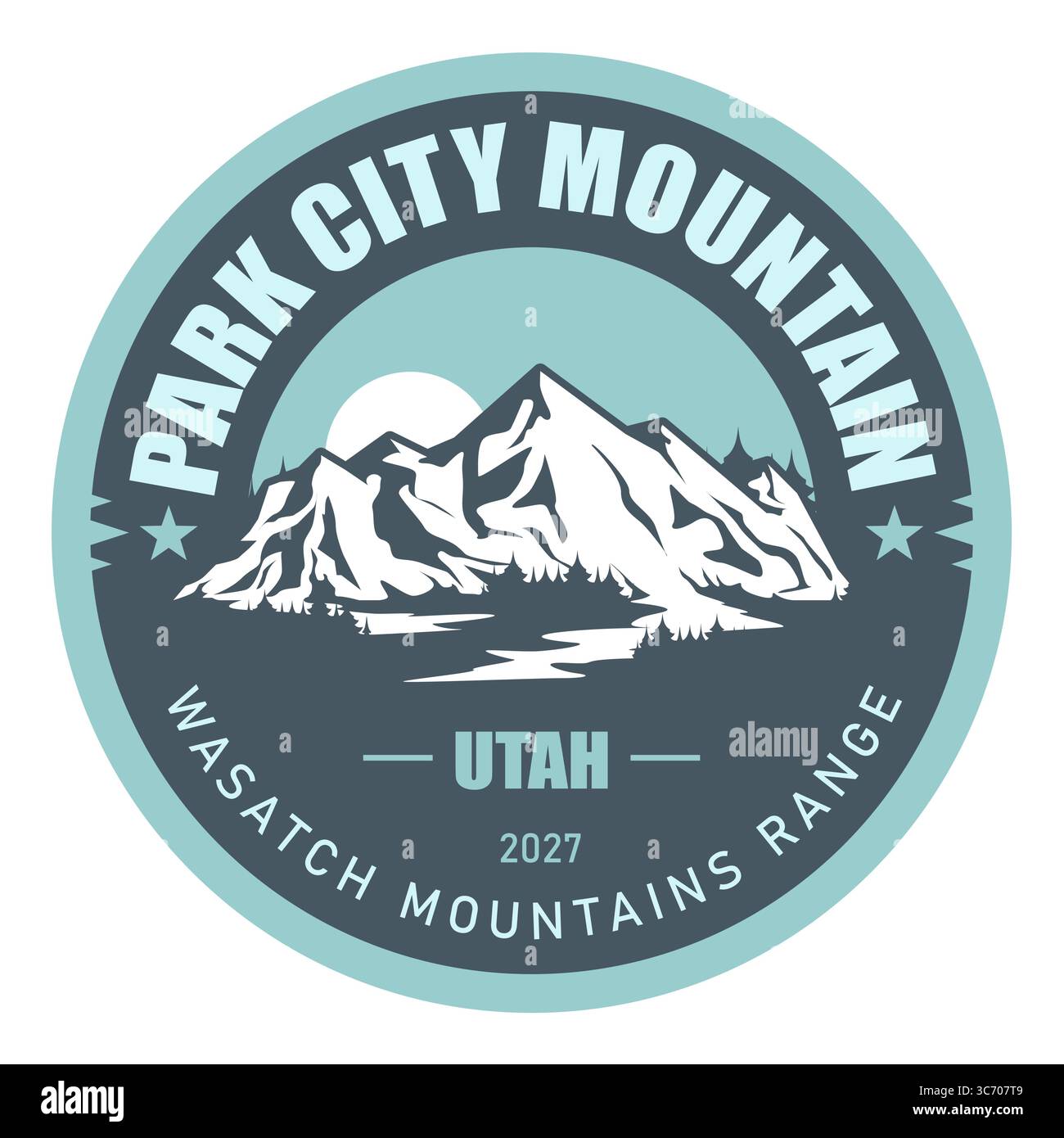 Park City, Utah, USA, emblema con montagne innevate, vettoriale Illustrazione Vettoriale
