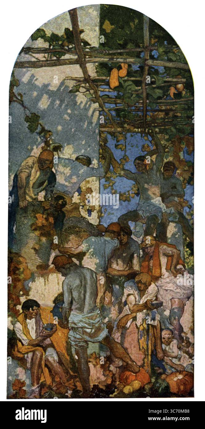 " Dancing the Grapes " Un murale di Frank Brangwyn per la Court of Abundance dell'esposizione internazionale Panama-Pacific San Francisco 1915 Foto Stock