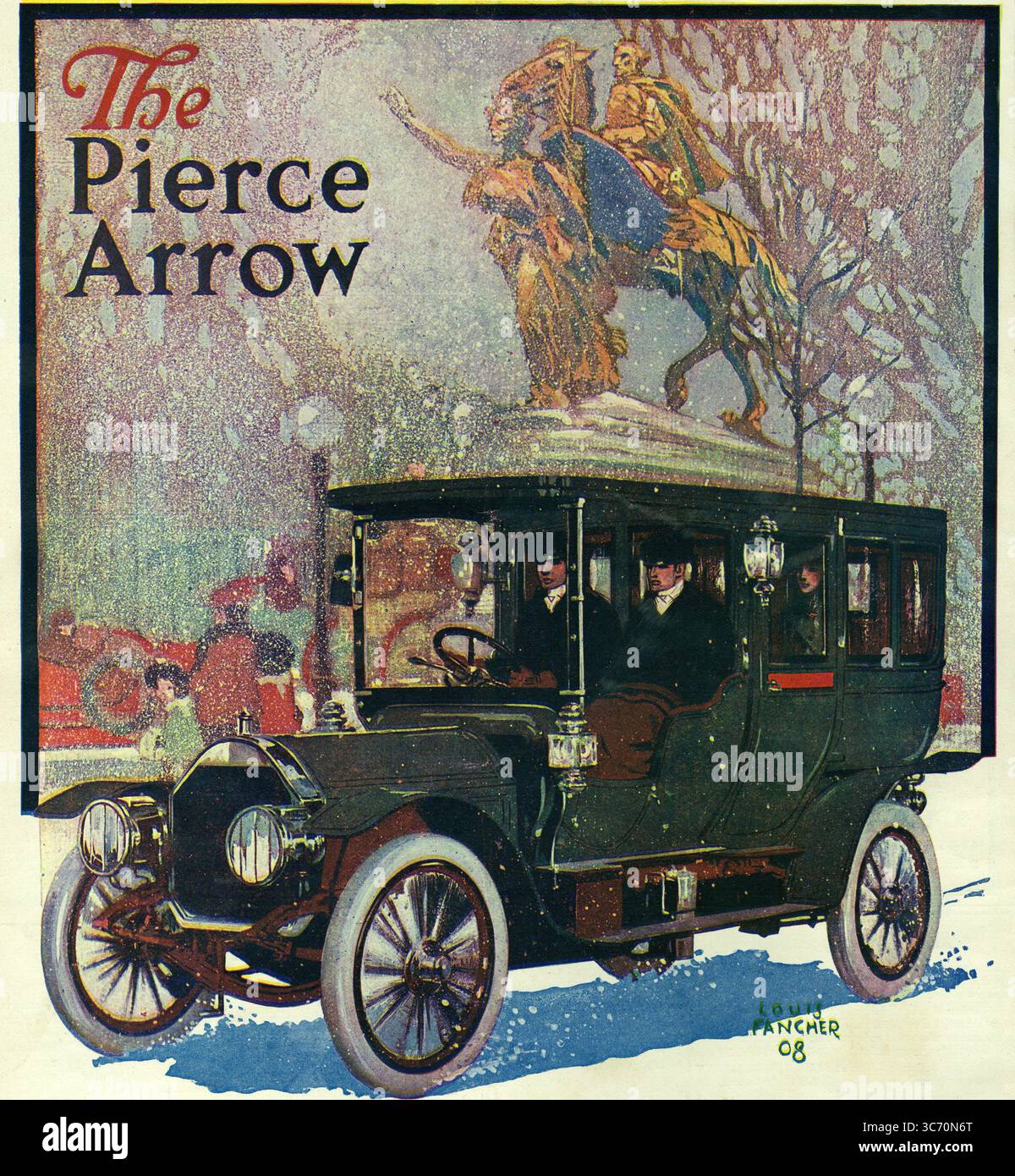 Life Magazine Advertisement - vol. LII, no 1364 - prezzo 10 centesimi - 17 dicembre 1908. La Pierce-Arrow era una casa automobilistica statunitense con sede a Buffalo, New York, attiva tra il 1901 e il 1938. Meglio conosciuta per le sue costose auto di lusso, la Pierce Arrow - 'in un'auto per uso cittadino non solo comfort ma anche eleganza è necessaria. Pierce Arrow Broughams e Landaulettes hanno tutta la perfezione di una carrozza ben arredata, il servizio perfetto che proviene dal motore Pierce e la libertà da riparazioni e altri fastidi che caratterizzano tutte le auto Pierce." - Il George N. Pie Foto Stock