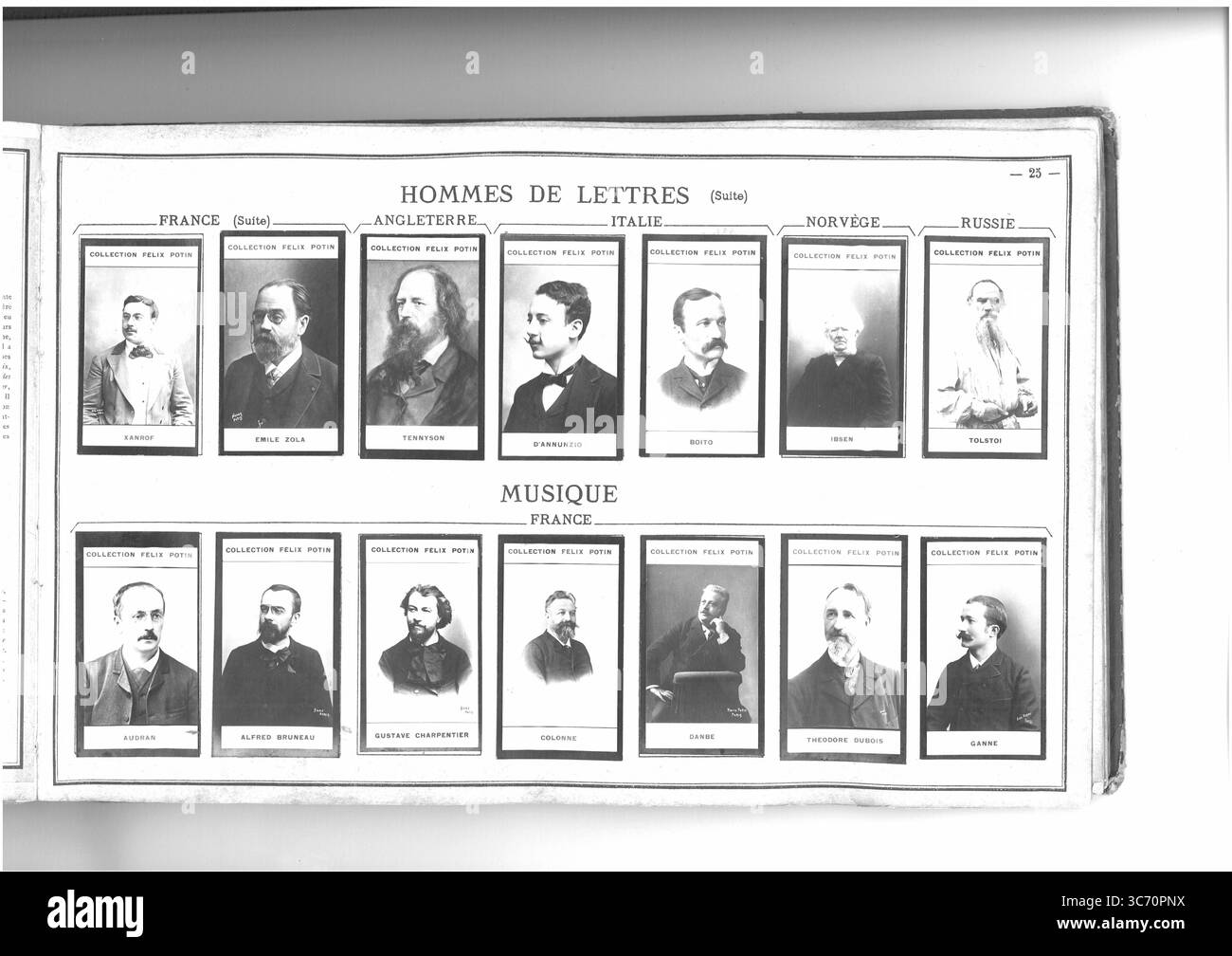 COLLEZIONE FELIX POTIN HOMMES DE LETTRES (prima fila l-r) FRANCIA: Xanrof (Leon) 1867 1828 1860 - Zola (Emile) 1840 1842-1901 1838-1902 1857 1840ANGLETERRE: Tennyson (Alfred, baron d'Altworth) 1809-1892 ITALIE: Annunzio (Gabriele d') 1864 - Boito (Arrigo) 1842NORVEGE: Ibsen (Henrik) 1828 RUSSIE 1837 1862 Foto Stock