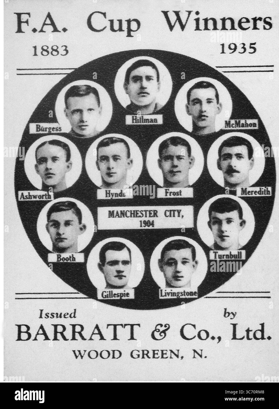 Vincitori della fa Cup Manchester City 1904 considerando che entrambe le squadre provenivano dal Nord, la partecipazione di 61.000 al Palace è stata una testimonianza notevole del fascino sempre crescente dello sport nel Metropolis. Le squadre erano considerate ugualmente equilibrate, e anche se in fase di gioco questa opinione non è stata confermata, il meglio di due brillanti undici senza dubbio vinti. Meredith nel primo tempo segnò l'unico gol per il City e anche se non ne conseguì alcun ulteriore punteggio. Bolton non sembrava mai vincere. Qualsiasi scienza esposta veniva da Manchester City, che lo erano Foto Stock