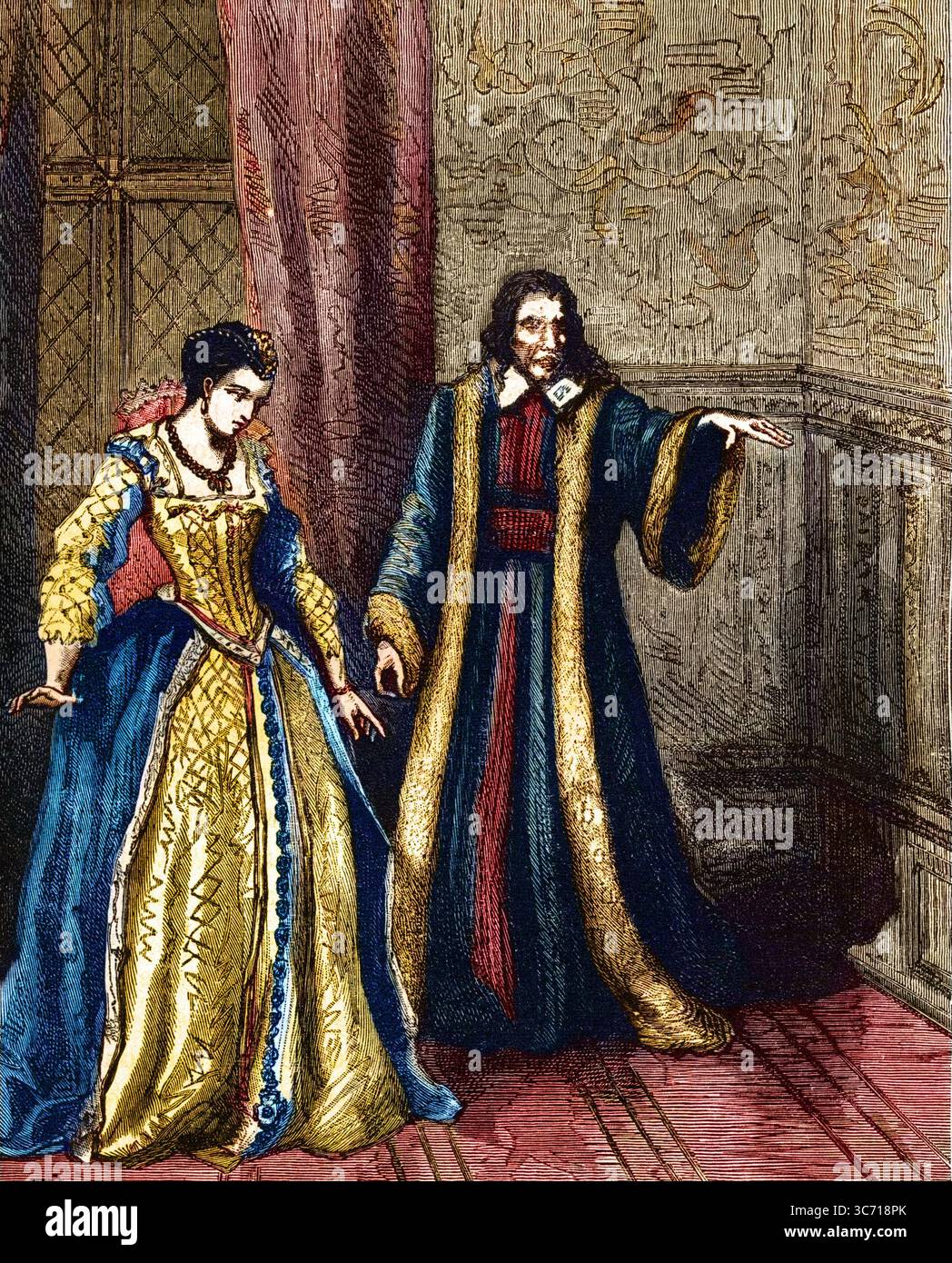 Caterina de Medici e Nostradamus, 1503-1566 - Ritratto di Nostradamus, Michel de Notre Dame (1503-1566) astrologo et medecin francais avec Catherine de Medicis (1519 - 1589) Foto Stock