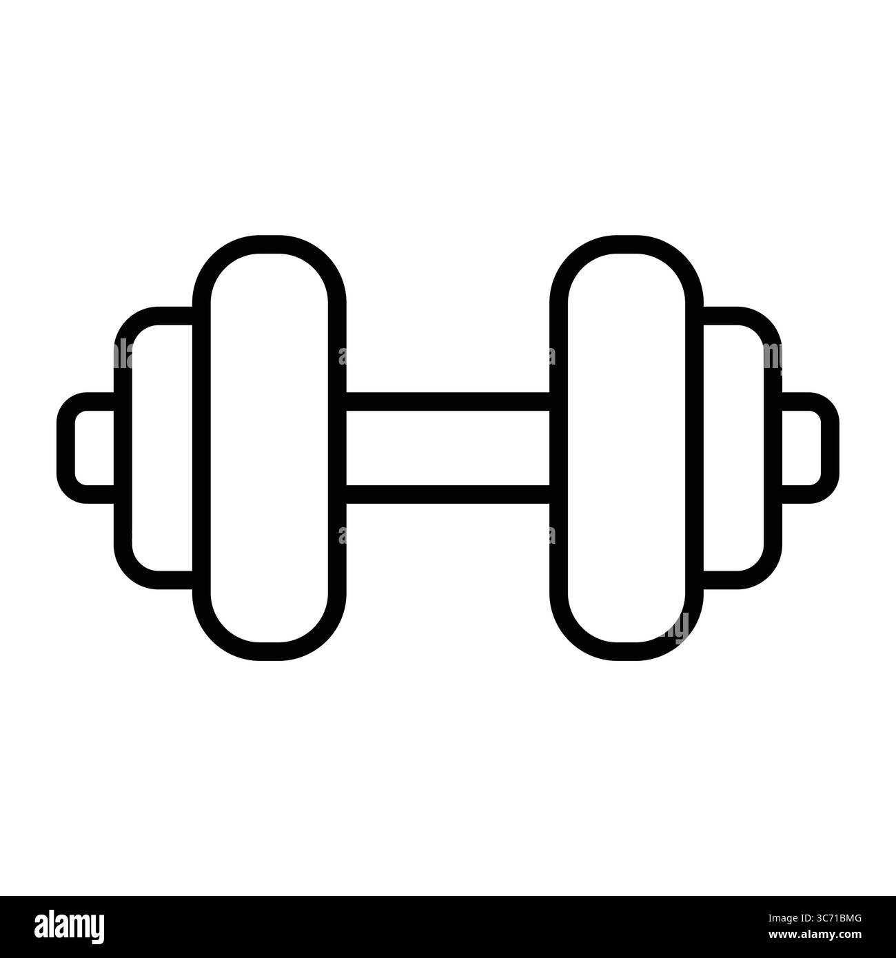 Questa immagine presenta un semplice contorno in bianco e nero di un manubrio, che rappresenta fitness, forza ed esercizio fisico. Ideale per la salute e l'allenamento Illustrazione Vettoriale