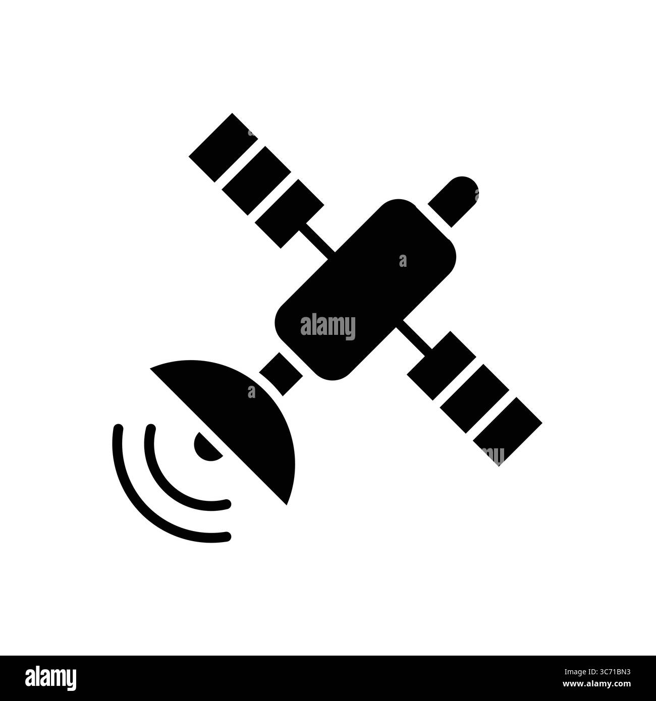 Illustrazione grafica di un satellite che rappresenta la tecnologia di comunicazione e l'esplorazione. L'icona simboleggia la trasmissione e il monitoraggio dei dati nel mod Illustrazione Vettoriale