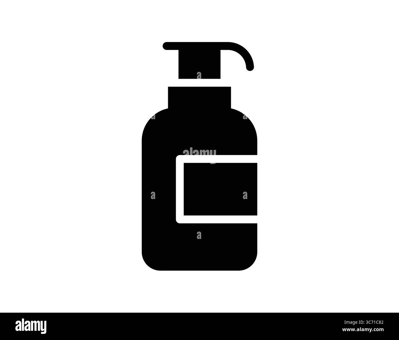 Elegante silhouette nera di un biberon, perfetto per lozione o sapone, su uno sfondo bianco pulito. Ideale per progetti di bellezza e salute. Illustrazione Vettoriale