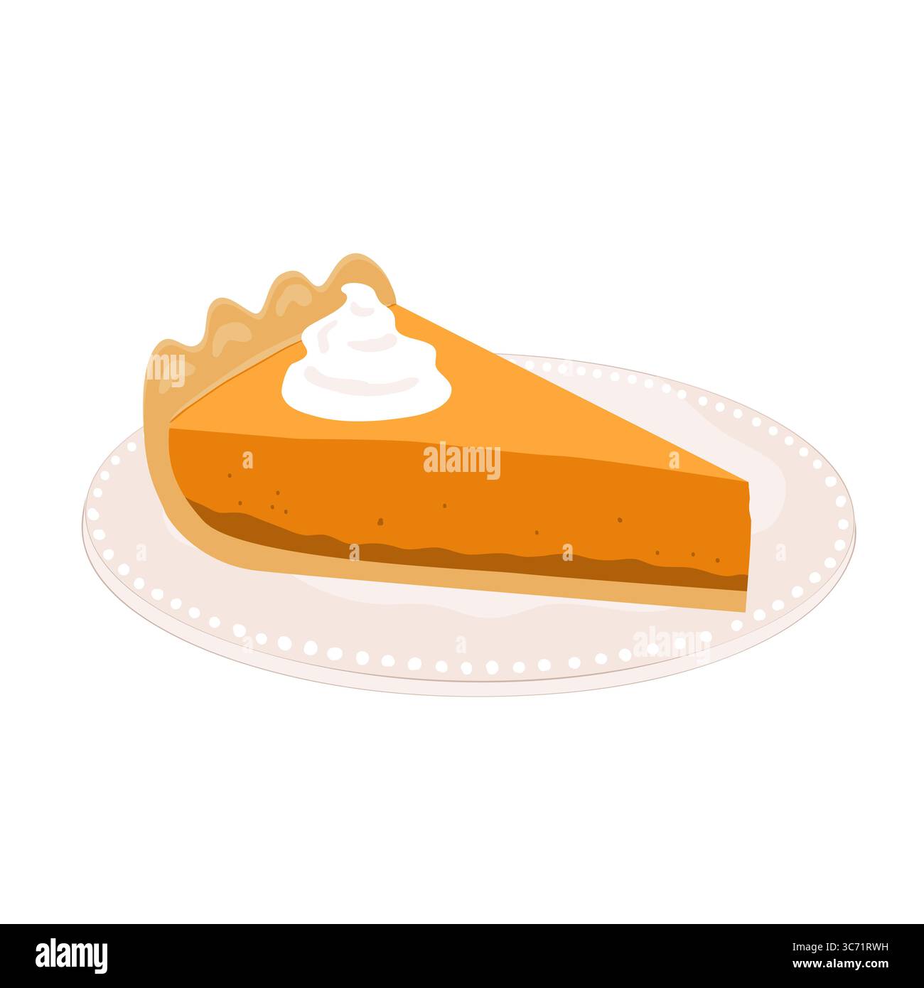 Torta di zucca fetta con panna su un piatto. Simbolo dell'autunno e dell'autunno. Giornata nazionale del Cheesecake di zucca. Illustrazione vettoriale. Illustrazione Vettoriale