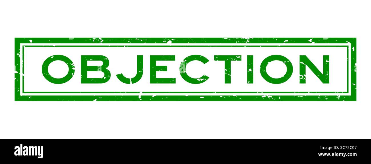 Grunge verde parola di obiezione timbro in gomma quadrato su sfondo bianco Foto Stock