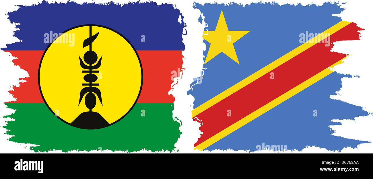 Congo - Kinshasa e nuova Caledonia grunge bandiere connessione, vettore Illustrazione Vettoriale