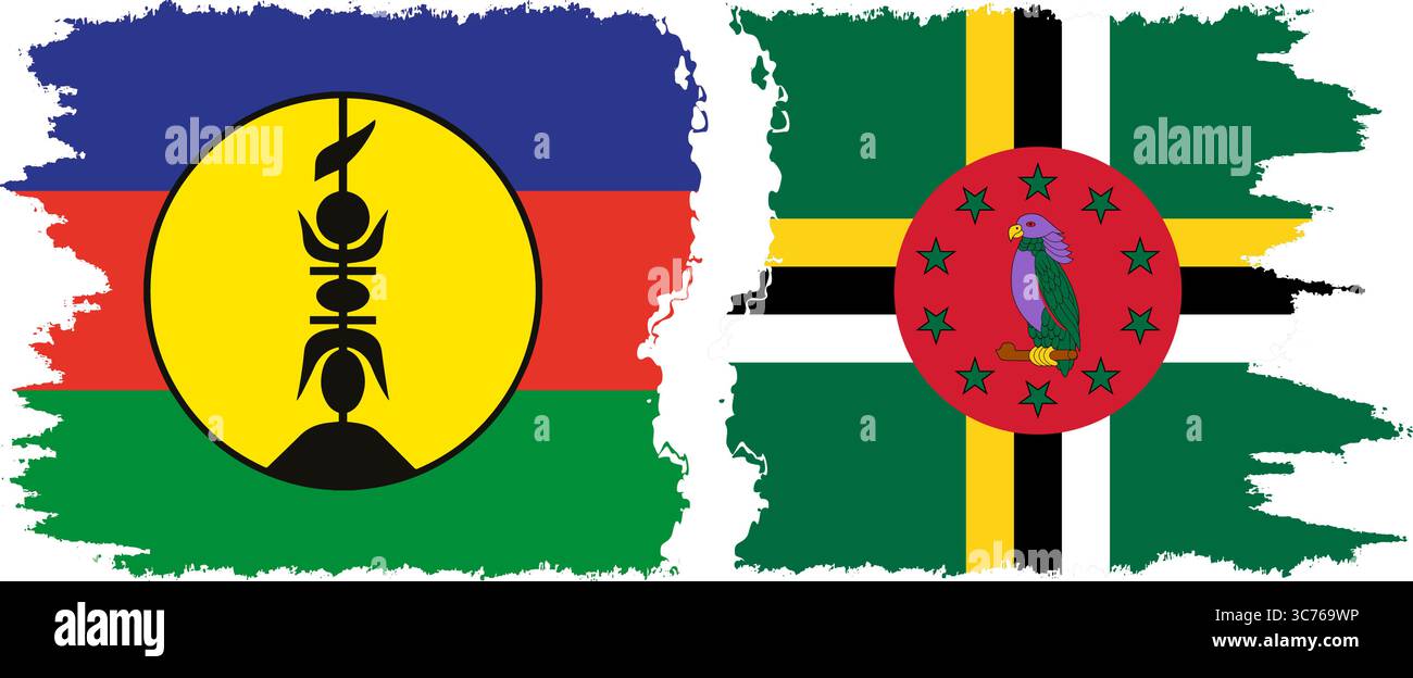 Dominica e nuova Caledonia grunge bandiere connessione, vettore Illustrazione Vettoriale