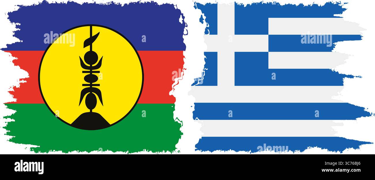 Grecia e nuova Caledonia grunge bandiere connessione, vettore Illustrazione Vettoriale