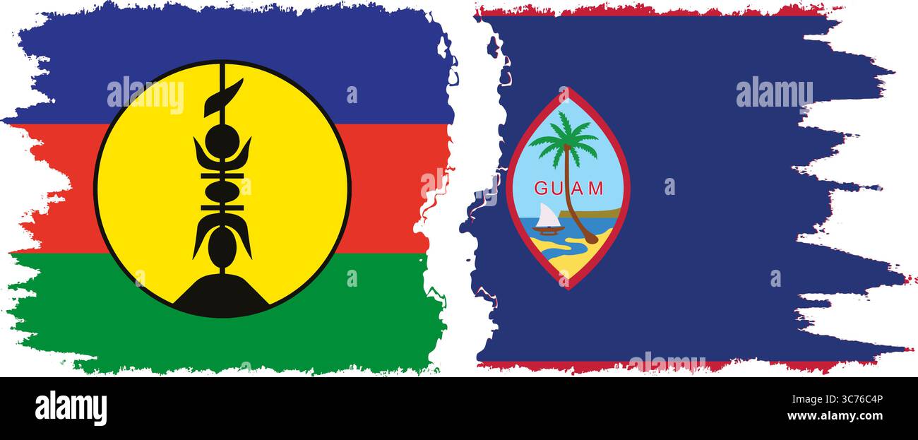Guam e nuova Caledonia grunge bandiere connessione, vettore Illustrazione Vettoriale