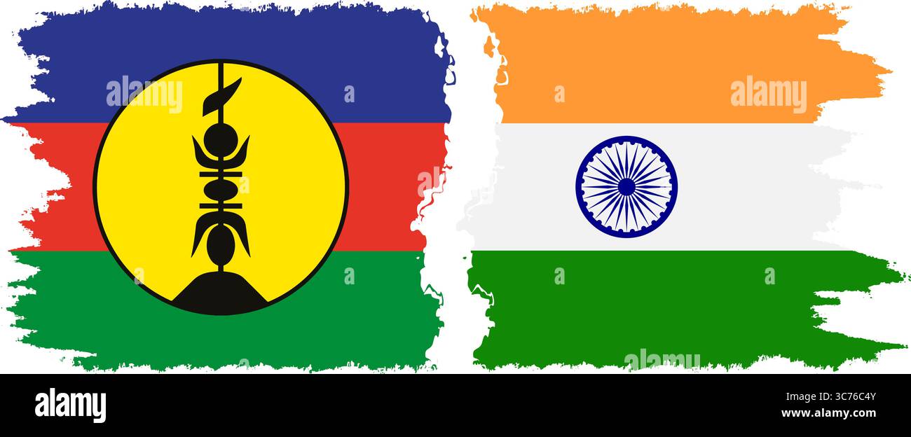 India e nuova Caledonia grunge bandiere connessione, vettore Illustrazione Vettoriale