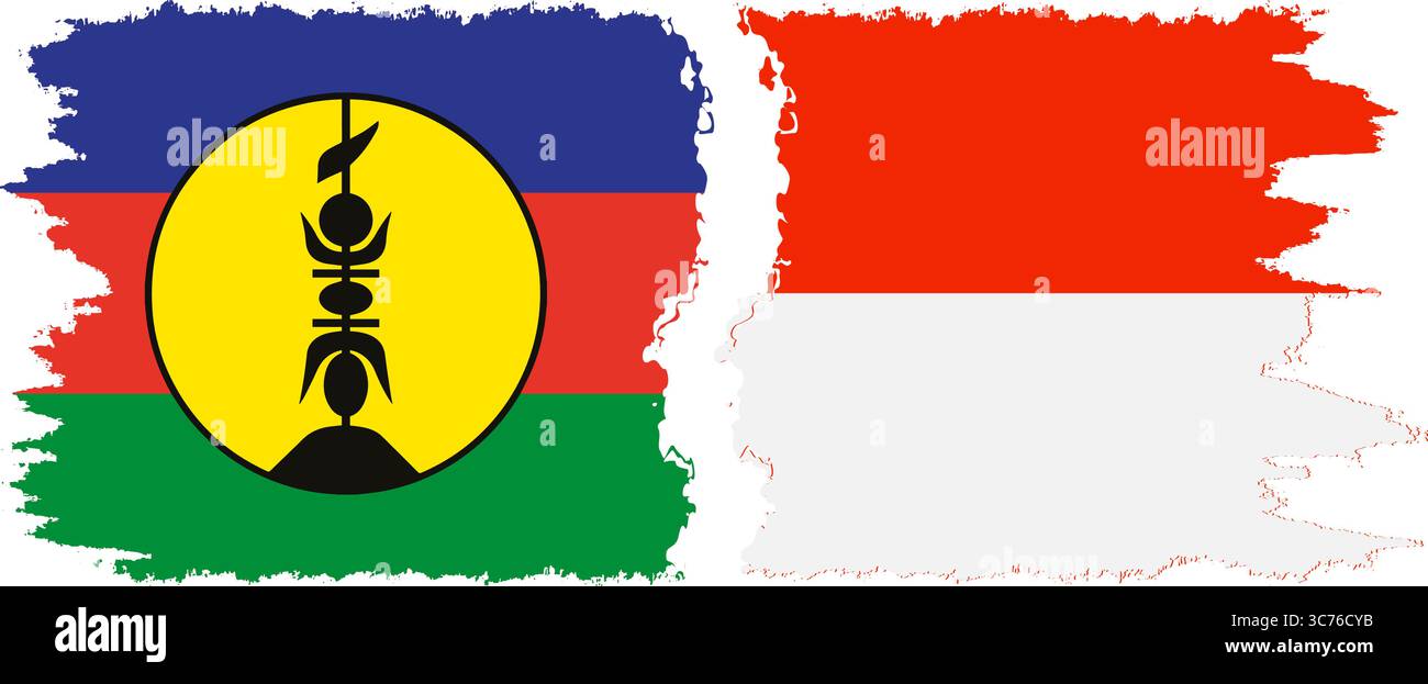 Indonesia e nuova Caledonia grunge bandiere connessione, vettore Illustrazione Vettoriale