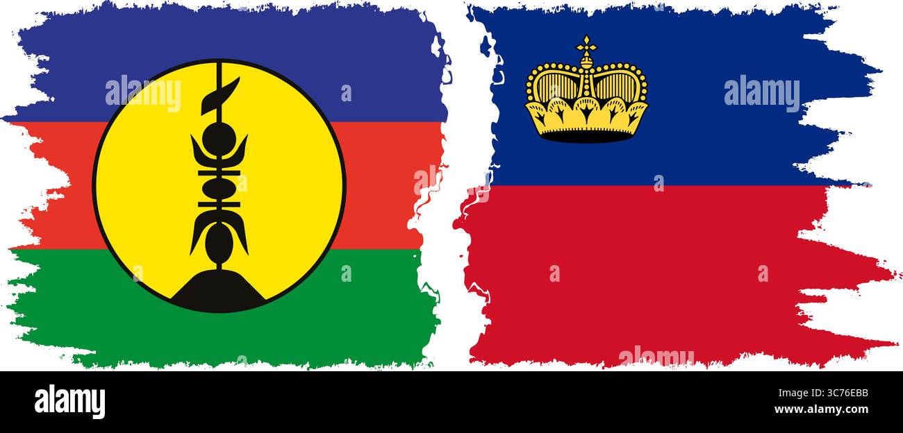 Liechtenstein e nuova Caledonia grunge bandiere connessione, vettore Illustrazione Vettoriale