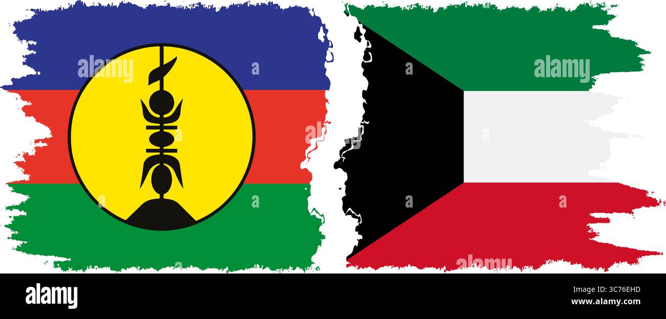 Kuwait e nuova Caledonia grunge bandiere connessione, vettore Illustrazione Vettoriale
