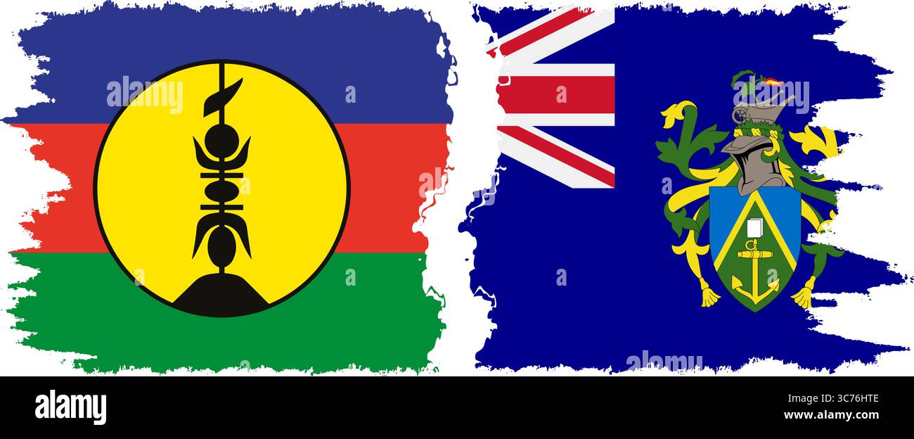 Le isole Pitcairn e la nuova Caledonia grunge flag Connection, vettore Illustrazione Vettoriale