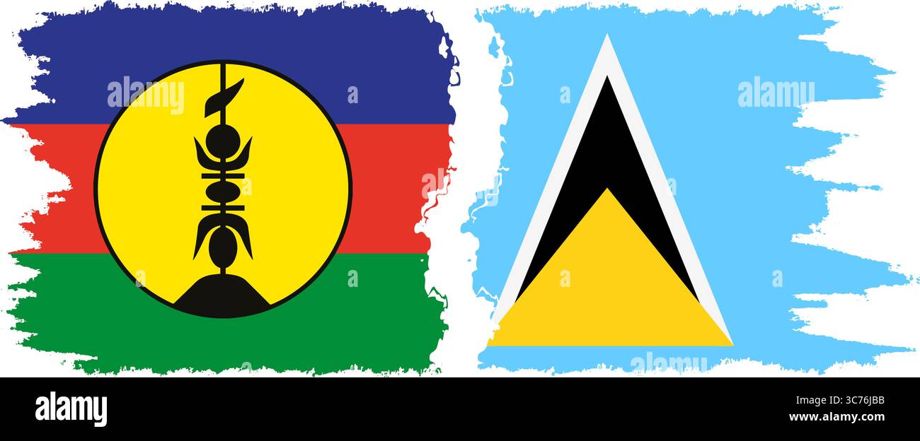 Saint Lucia e nuova Caledonia grunge flag connessione, vettore Illustrazione Vettoriale