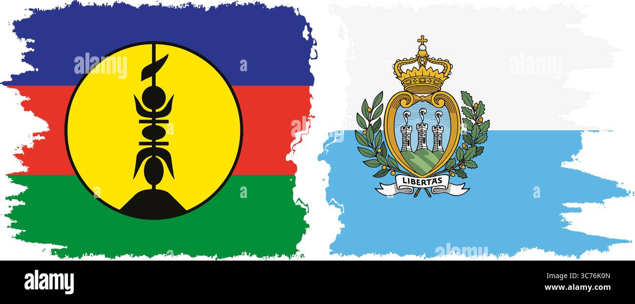 San Marino e nuova Caledonia grunge flag connessione, vettore Illustrazione Vettoriale