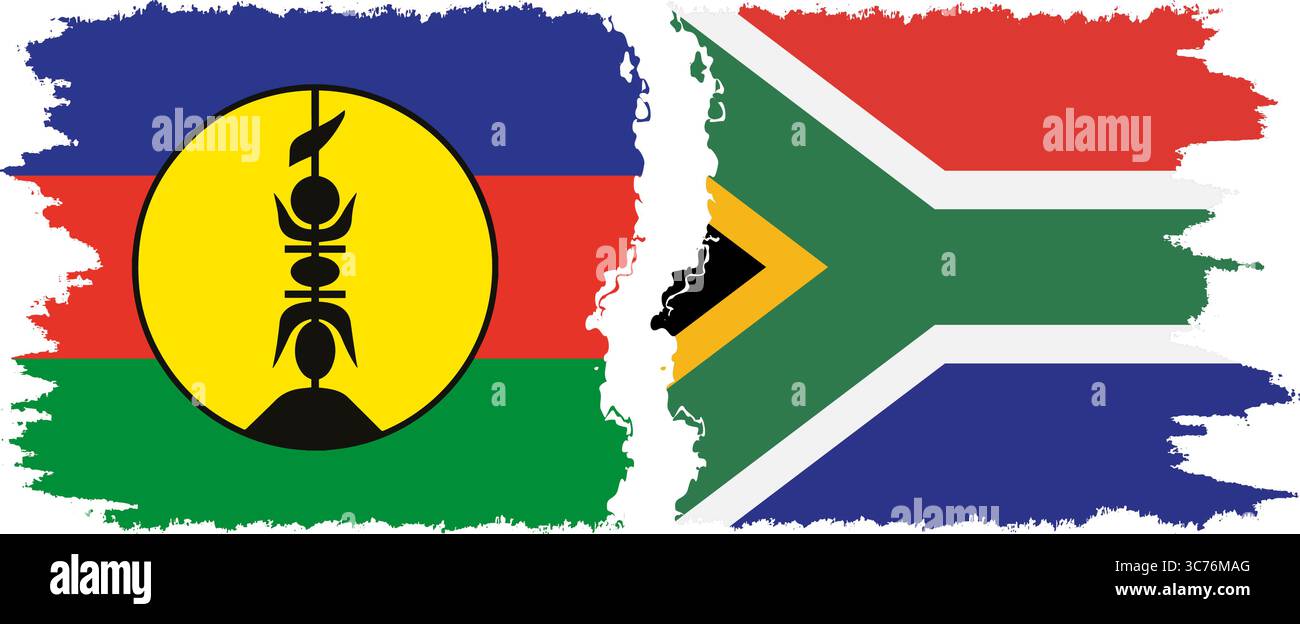 Il Sudafrica e la nuova Caledonia grunge bandiere connessione, vettore Illustrazione Vettoriale