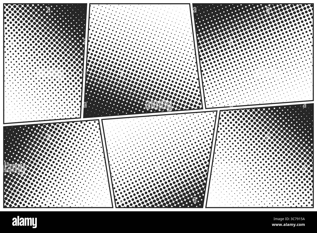 Sfondo fumettistico dei cartoni animati. Poster in bianco e nero del libro di fumetti con elementi mezzitoni. Stile Pop Art retrò. Illustrazione vettoriale Illustrazione Vettoriale