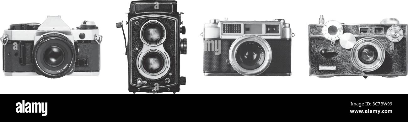 Set di macchine fotografiche retrò e vintage Illustrazione Vettoriale