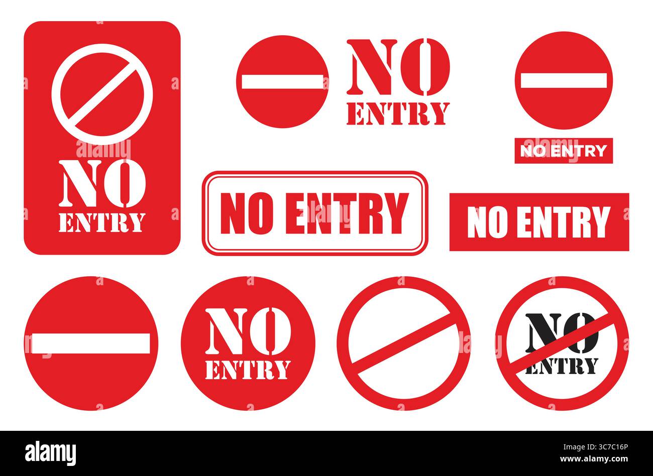 Set di icone rosse senza segnale di ingresso e stop, illustrazione vettore Illustrazione Vettoriale