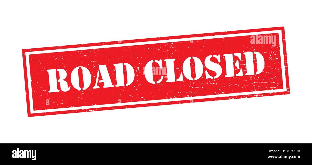 Etichetta del timbro rosso della strada chiusa. Timbro con la strada di testo chiusa all'interno, illustrazione vettoriale Illustrazione Vettoriale