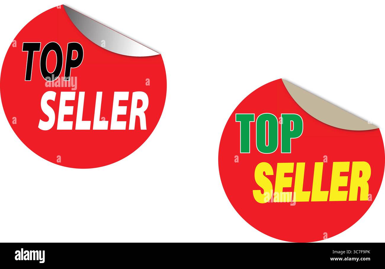 Badge adesivo rotondo a strappo rosso lucido più venduto in formato vettoriale, ideale per tag e promozioni BEST seller per l'e-commerce Illustrazione Vettoriale