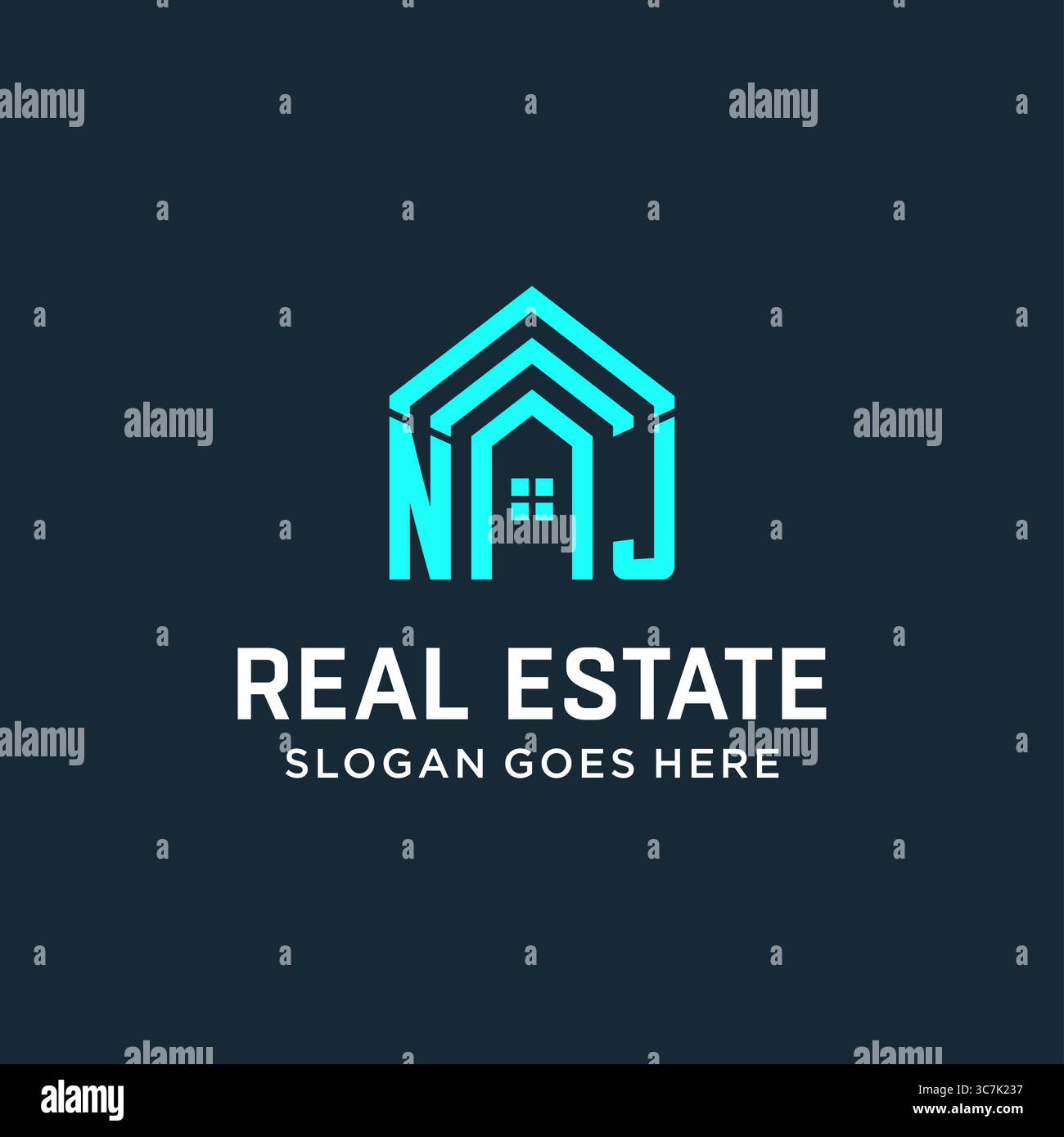 Lettera iniziale del logo del tetto NJ con grafica vettoriale creativa e moderna in stile logo Illustrazione Vettoriale