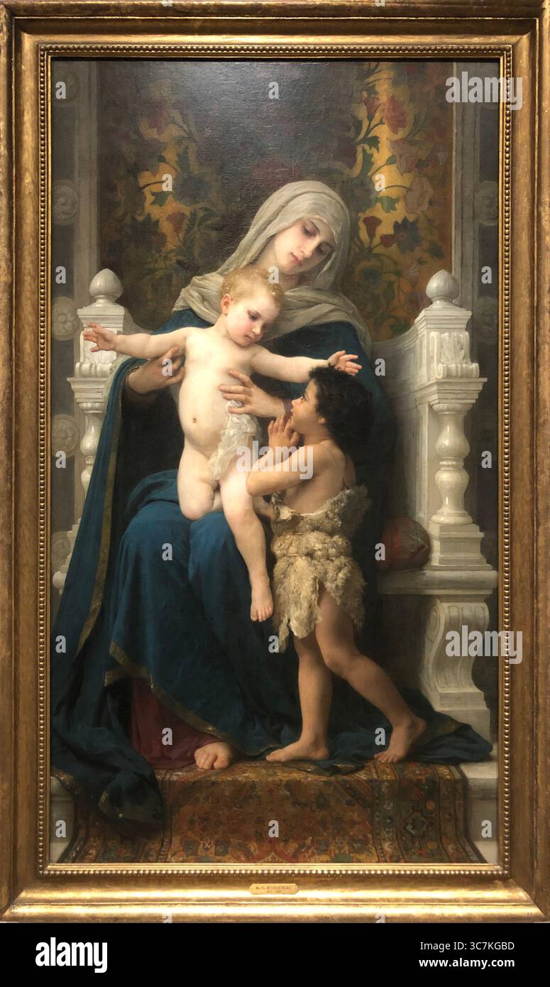 Pittura accademica francese del XIX secolo: La Vergine Gesù bambino e San Giovanni Battista di William Bouguereau Foto Stock