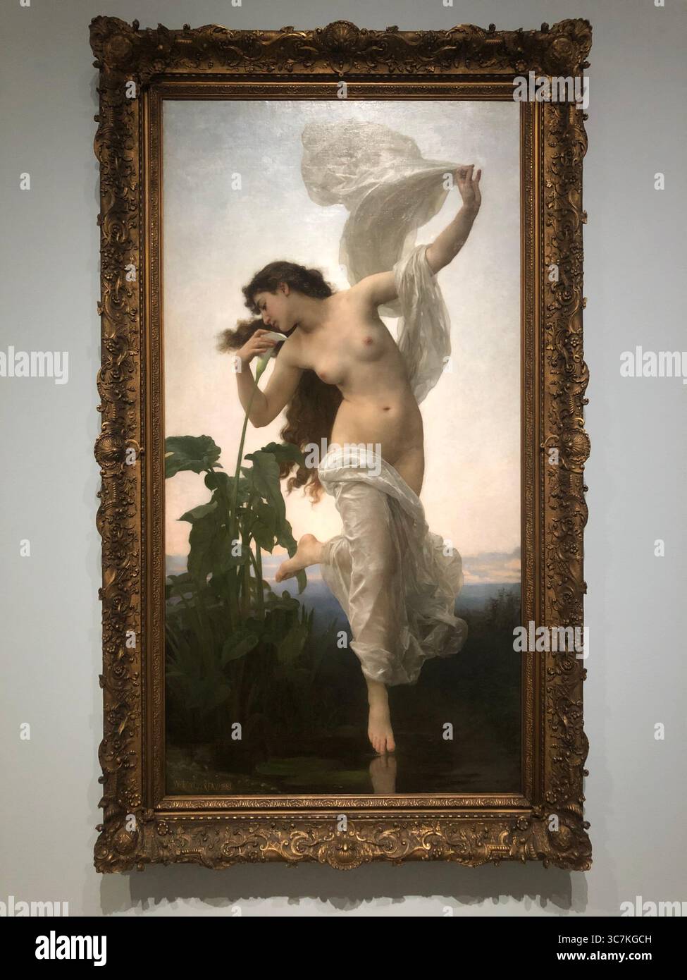 Pittura accademica francese del XIX secolo: Dawn, conosciuta anche come la ragazza con un giglio di William-Adolphe Bouguereau Foto Stock