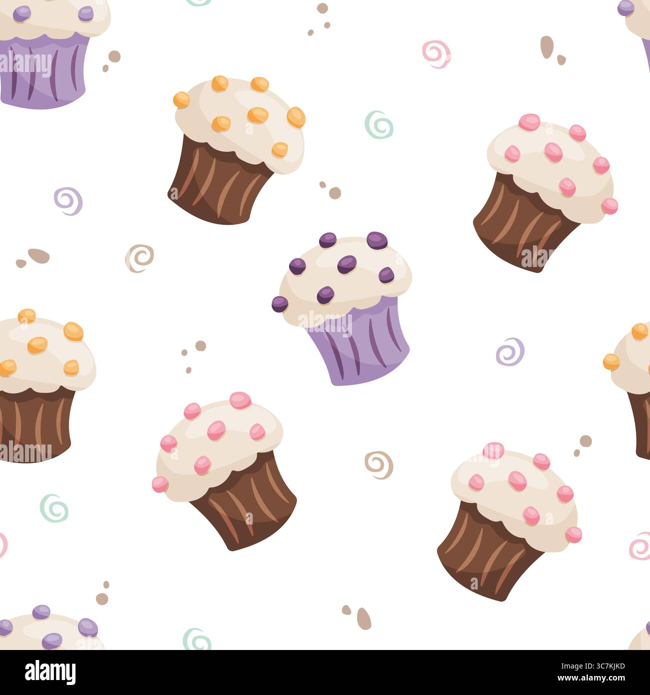 Motivo senza cuciture con cupcake colorati Illustrazione Vettoriale