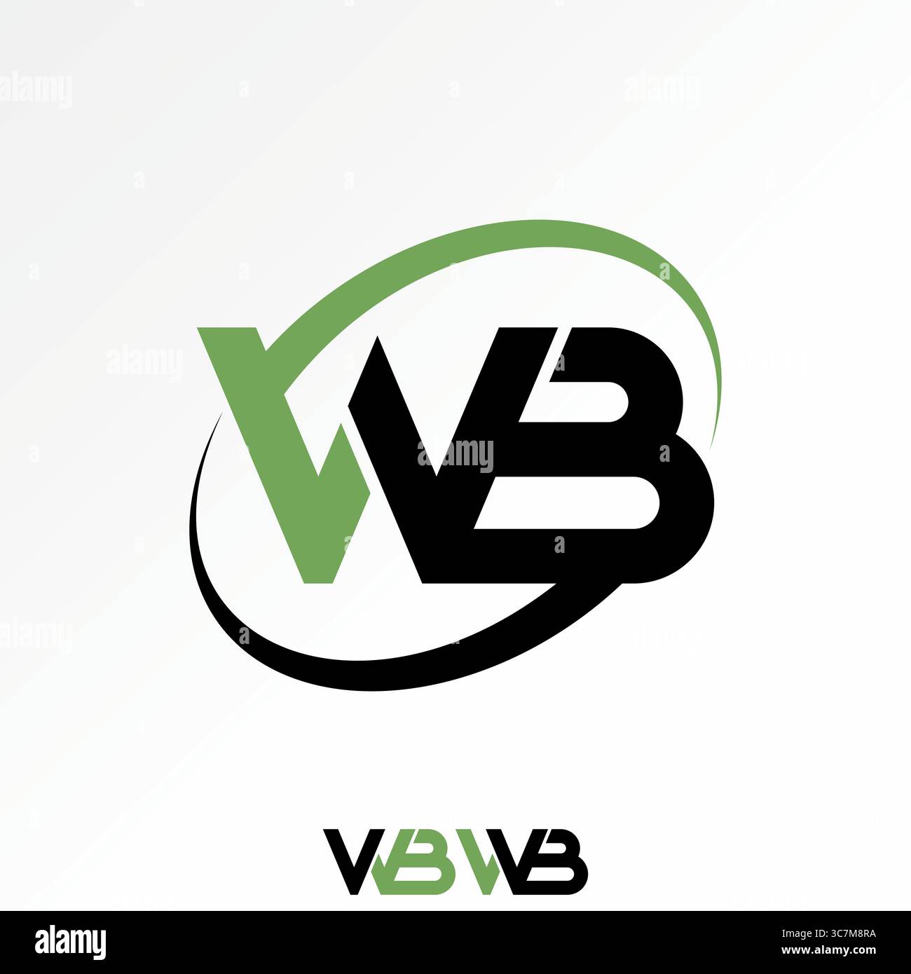 Design del logo concept grafico creativo immagine vettoriale premium vendi font WB collegato iniziale Swoosh taglio ellisse tecnologia monogramma marchio aziendale Illustrazione Vettoriale