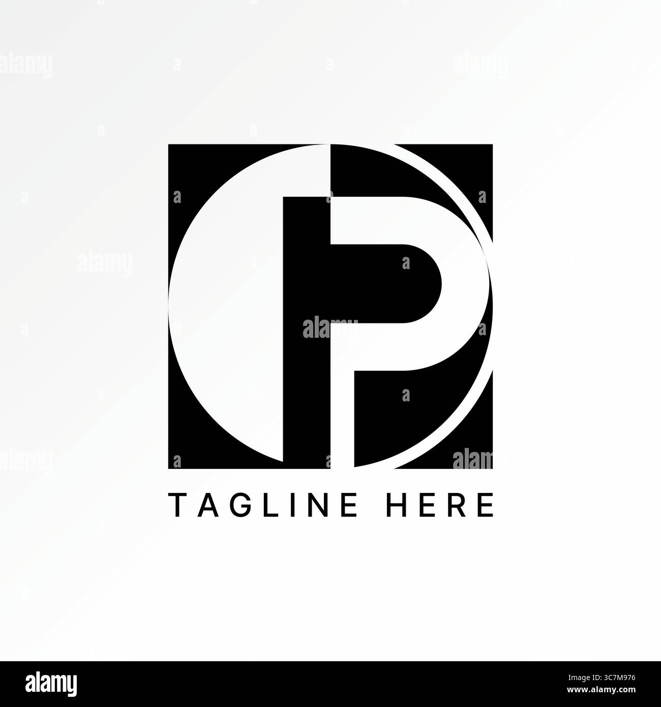 Design del logo concept grafico creativo immagine vettoriale premium stock top sell carattere P iniziale cerchio quadrato motivo spazio negativo monogramma tipografia marchio Illustrazione Vettoriale