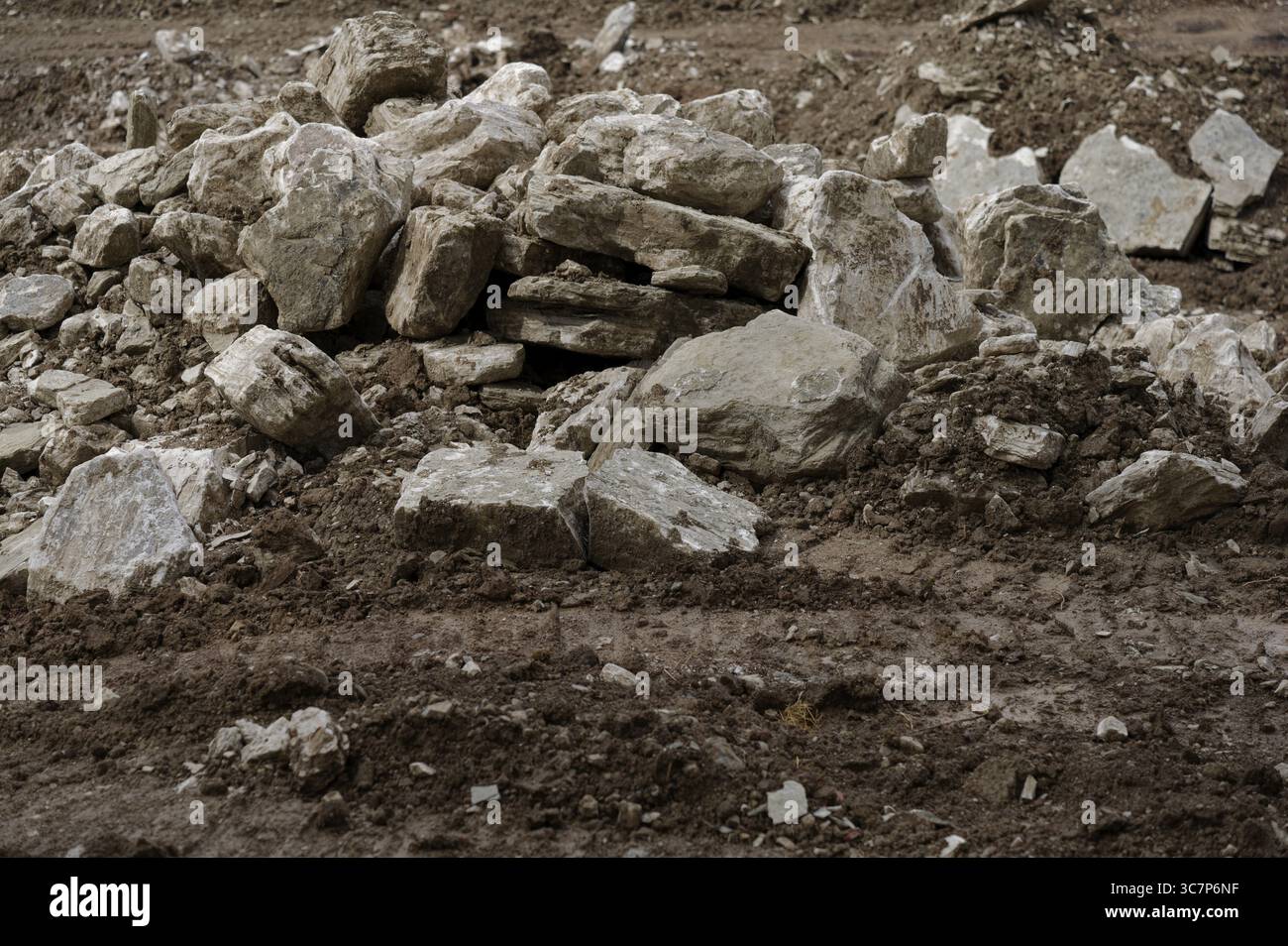 Estrazione di gesso, GIPS, materie prime, materiali da costruzione, parco naturale della foresta sveva-Franconica, Schwaebisch Hall, Hohenlohe, Germania Foto Stock
