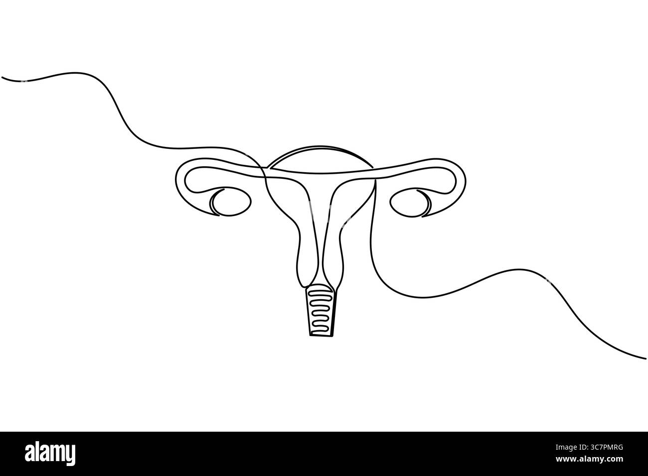 Disegno minimalista di un utero umano con tubi di Falloppio. Moderno concetto di anatomia medica Illustrazione Vettoriale