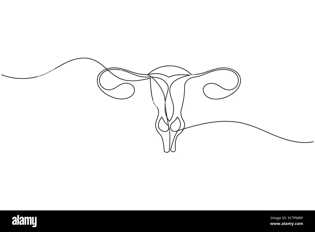 Disegno minimalista di un utero umano con tubi di Falloppio. Moderno concetto di anatomia medica Illustrazione Vettoriale