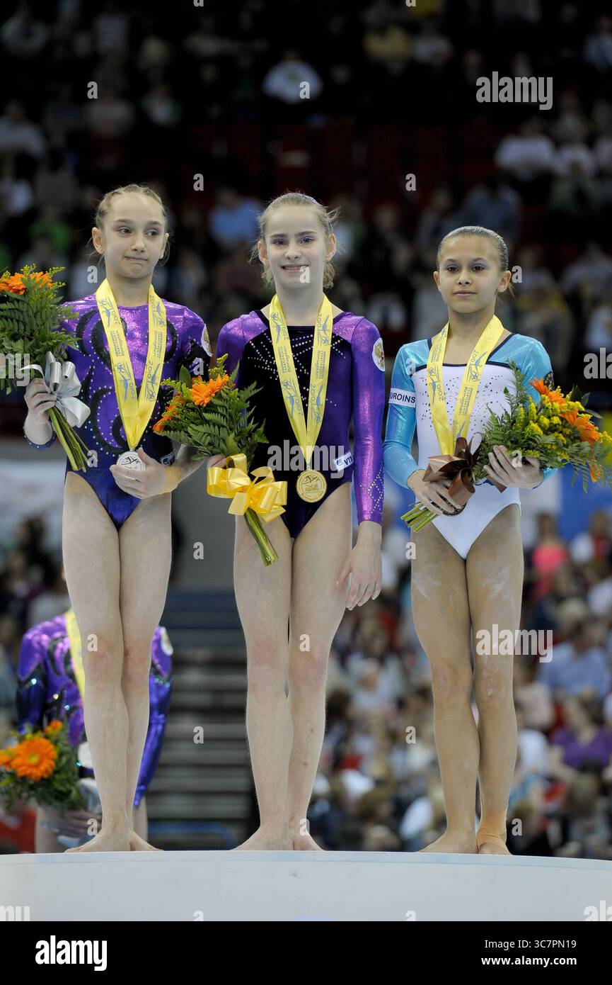 Campionati europei di ginnastica .finali individuali Junior.foto dei vincitori della medaglia Bar di Alan Edwards. Foto Stock