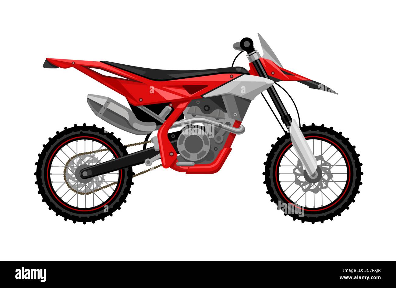 Moto da motocross nero e rosso. Illustrazione vettoriale piatta isolata su sfondo bianco Illustrazione Vettoriale